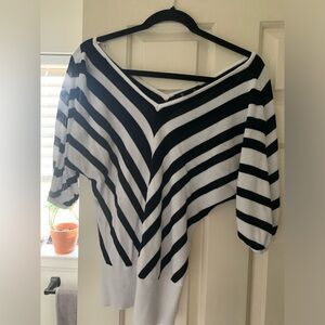 White House Black Market gradual v-neck / off shoulder striped top